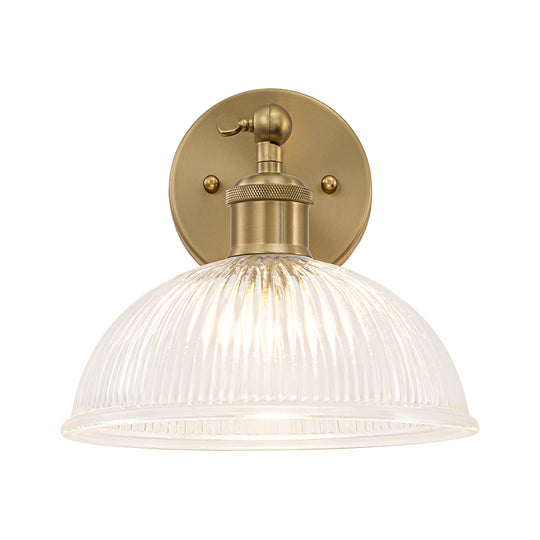 Farmhouse Industrial 1-Light Clear Ribbed Dome Shaped Glass Wall Light