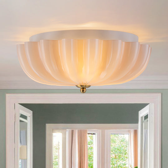 French Country 3-Light Floral Cream Crackled Scalloped Semi Flush Mount