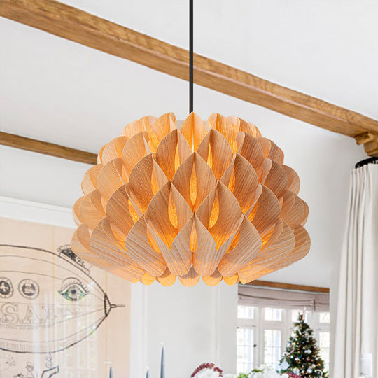 Handmade 1-Light Lotus Wood Grain Pine Cone Pendant