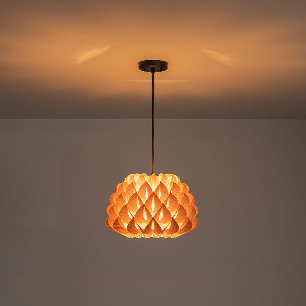 Handmade 1-Light Lotus Wood Grain Pine Cone Pendant