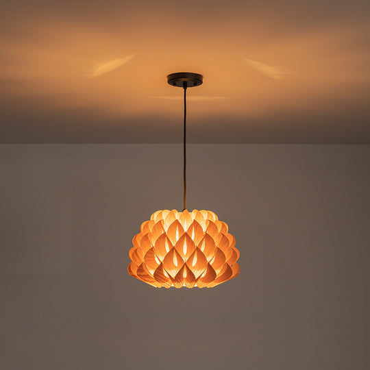 Handmade 1-Light Lotus Wood Grain Pine Cone Pendant