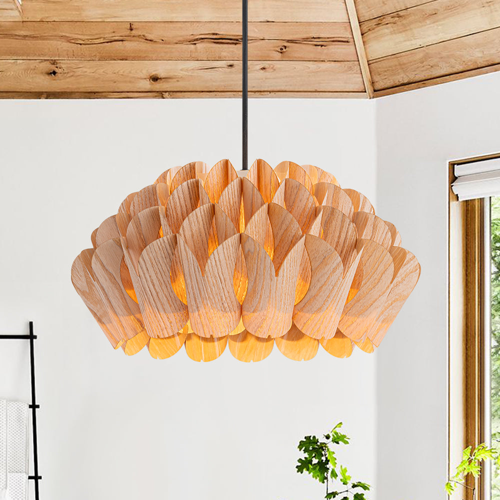 Handmade 1-Light Lotus Wood Grain Pine Cone Pendant