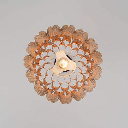 Handmade 1-Light Lotus Wood Grain Pine Cone Pendant