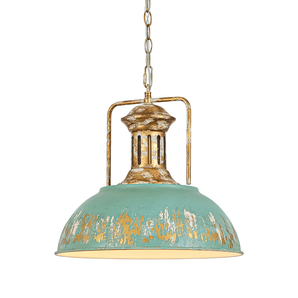 Industrial 1-Light Handmade Peeling Paint Metal Dome Pendant Light