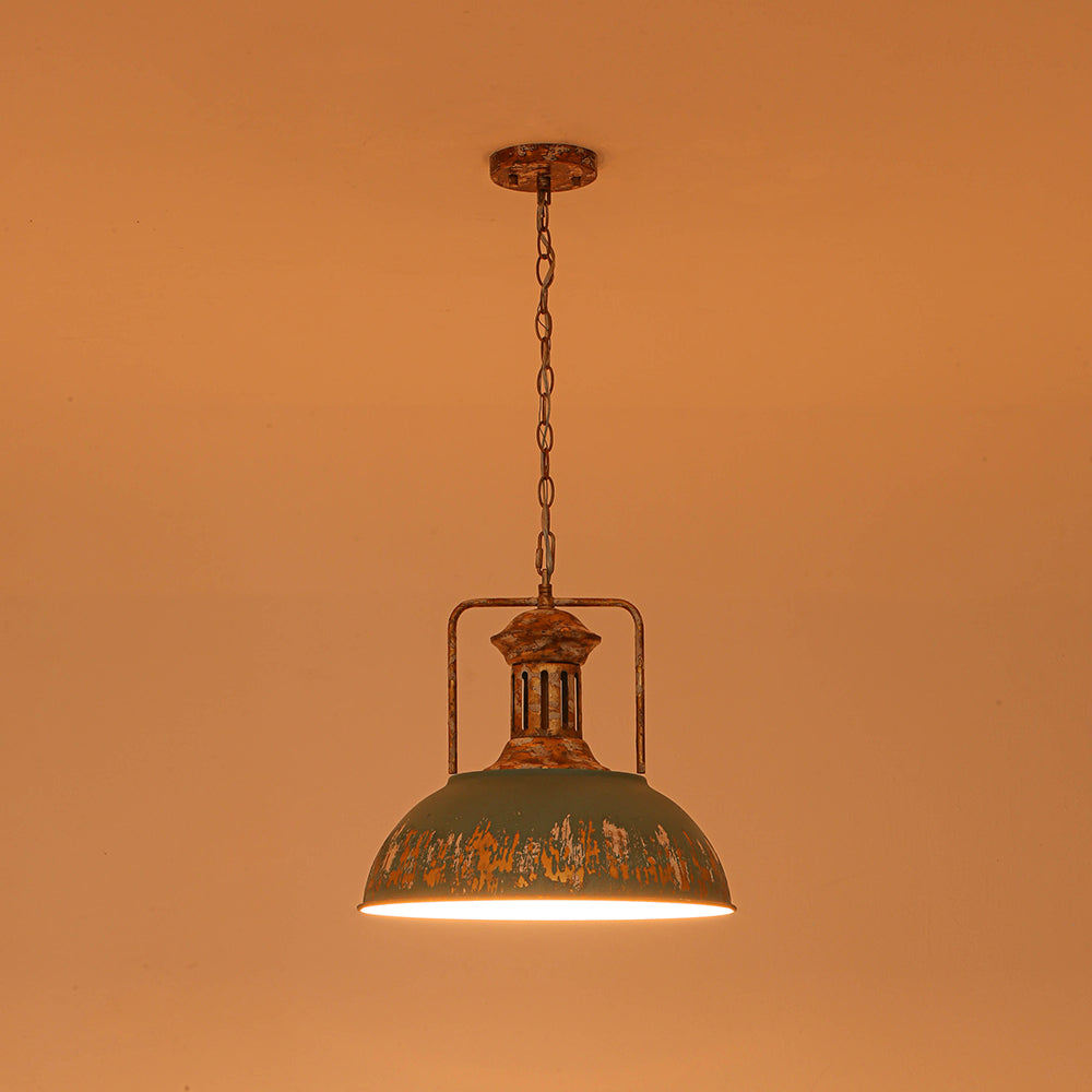 Industrial 1-Light Handmade Peeling Paint Metal Dome Pendant Light