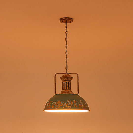 Industrial 1-Light Handmade Peeling Paint Metal Dome Pendant Light