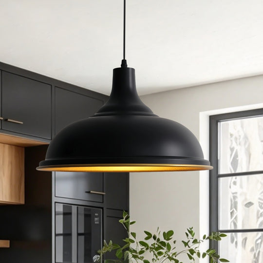 Industrial 1-Light Wide Edge Modern Metal Dome Pendant