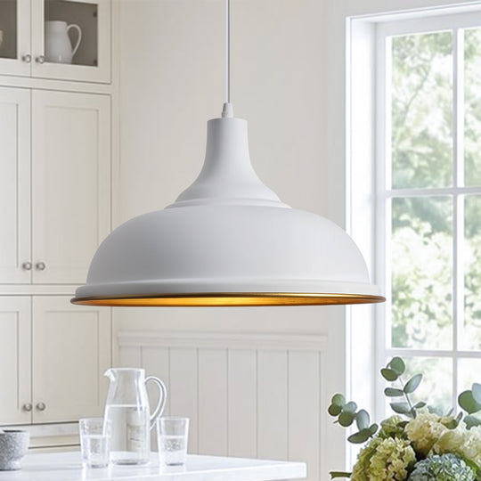 Industrial 1-Light Wide Edge Modern Metal Dome Pendant