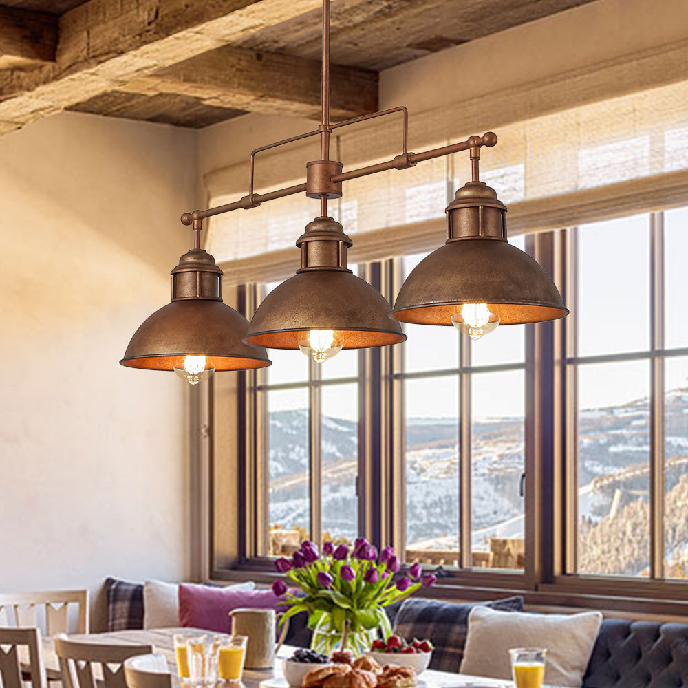 Industrial 3-Light Dome Linear Pot Lid Pendant