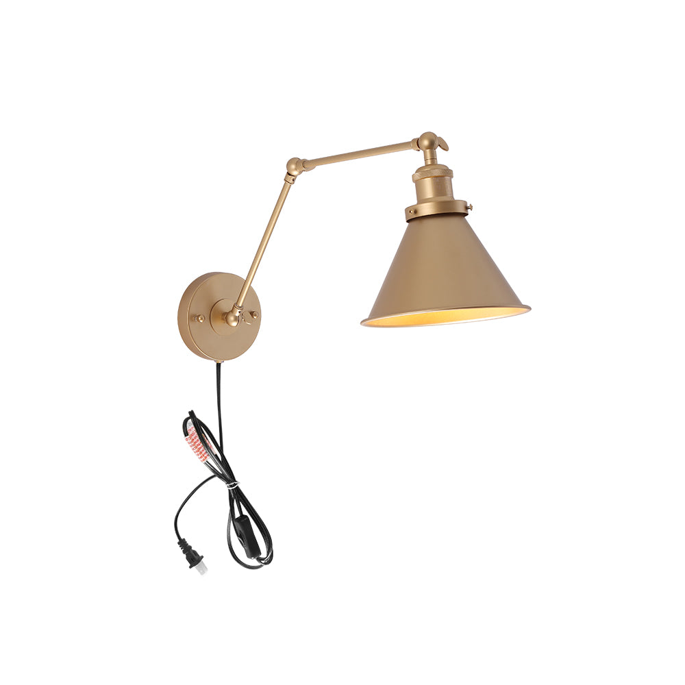 Mid-Century 1-Light Cone Plug-In Swing Arm Wall Light For Bedroom