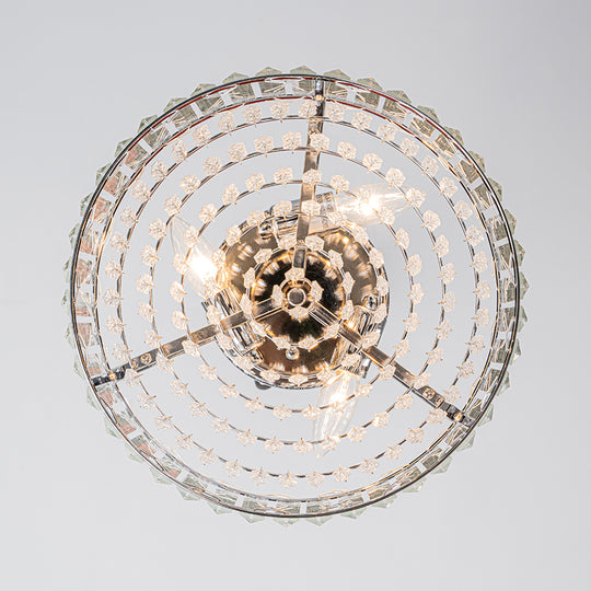 Modern 3-Light Round Drum Crystal Flush Ceiling Light