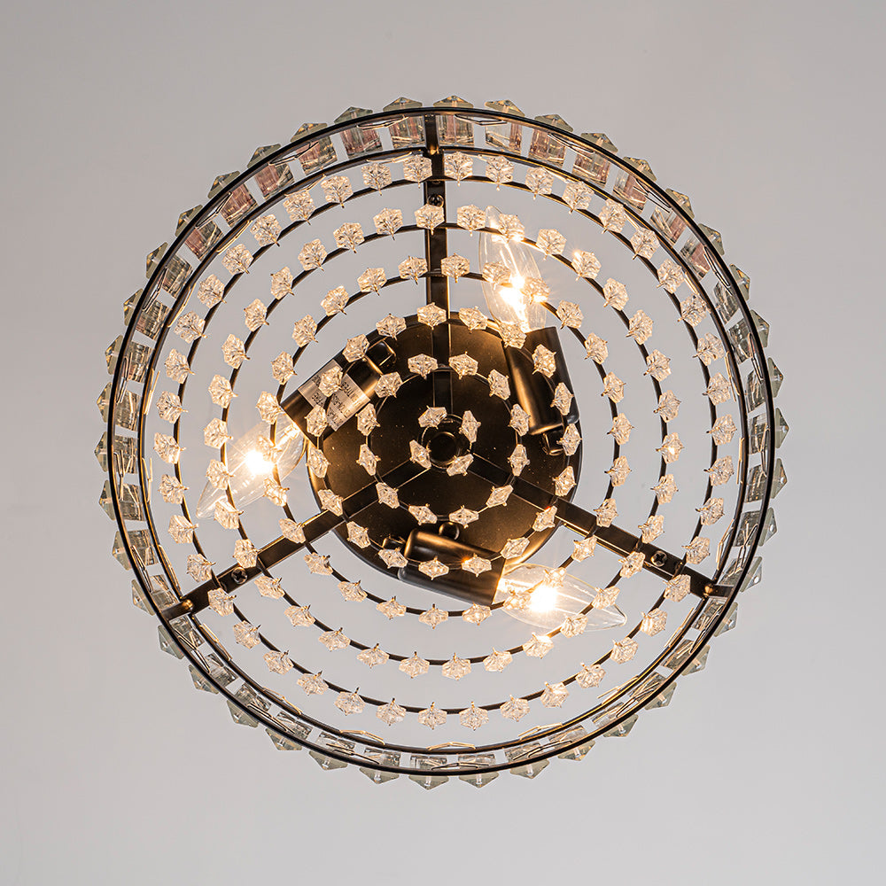 Modern 3-Light Round Drum Crystal Flush Ceiling Light