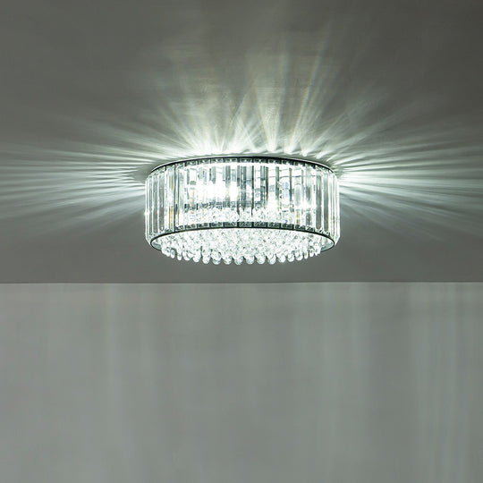 Modern 3-Light Round Drum Crystal Flush Ceiling Light