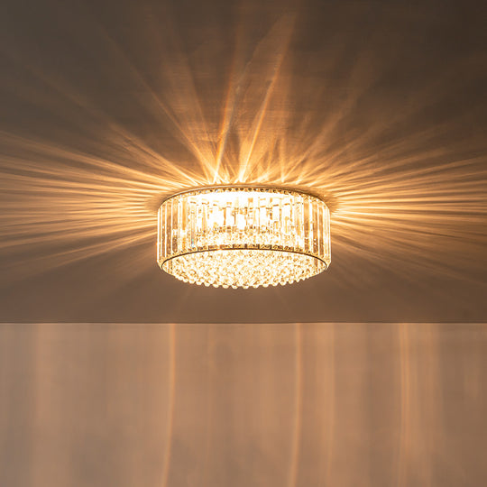 Modern 3-Light Round Drum Crystal Flush Ceiling Light