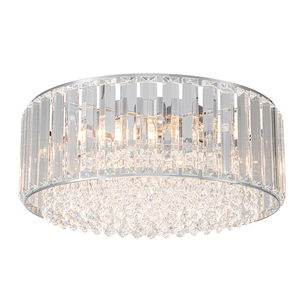 Modern 3-Light Round Drum Crystal Flush Ceiling Light