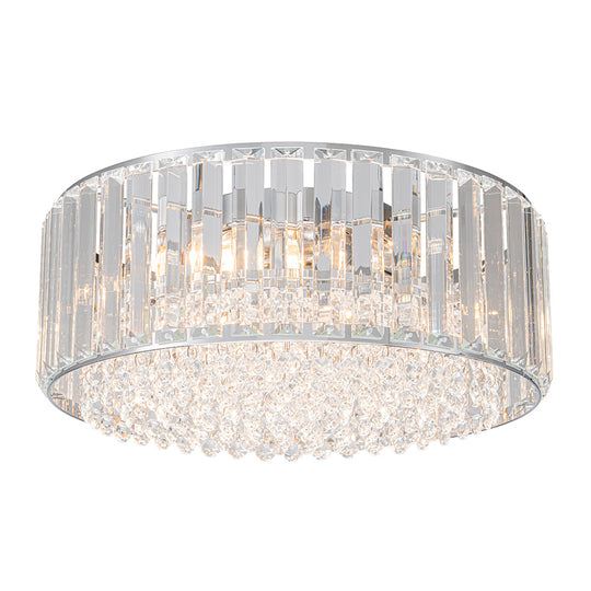 Modern 3-Light Round Drum Crystal Flush Ceiling Light