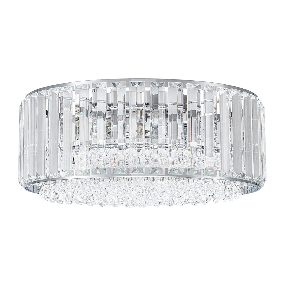 Modern 3-Light Round Drum Crystal Flush Ceiling Light