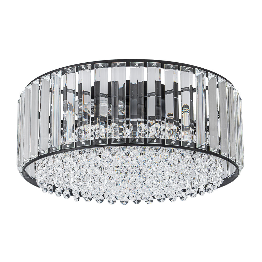 Modern 3-Light Round Drum Crystal Flush Ceiling Light