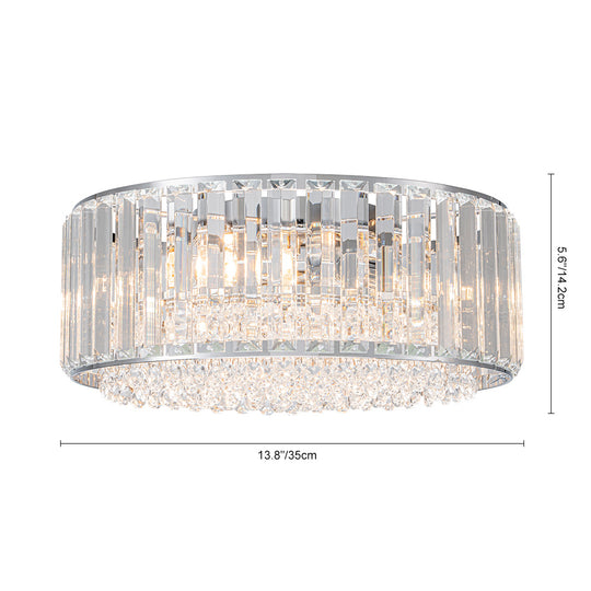 Modern 3-Light Round Drum Crystal Flush Ceiling Light