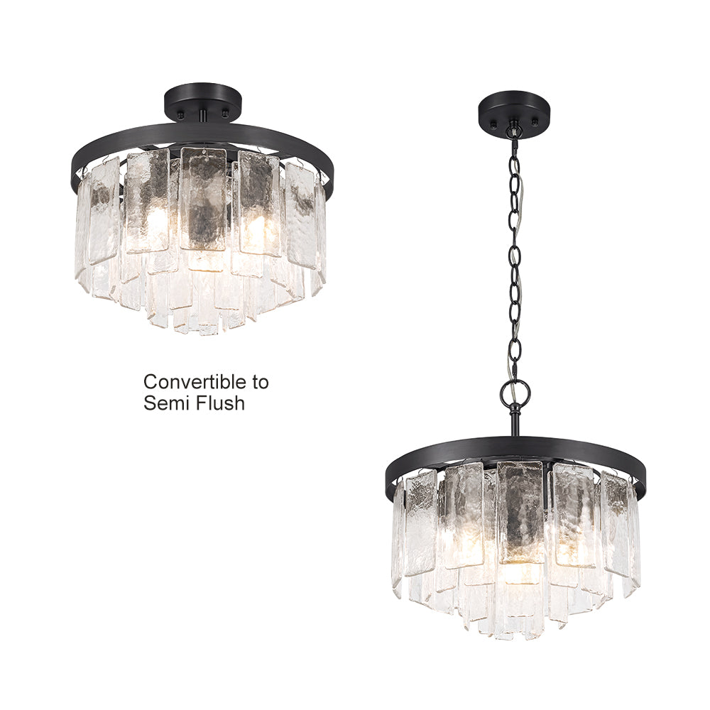 Modern 5-Light Tiered Drum Water Glass Chandelier