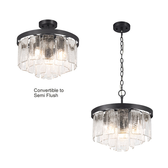 Modern 5-Light Tiered Drum Water Glass Chandelier