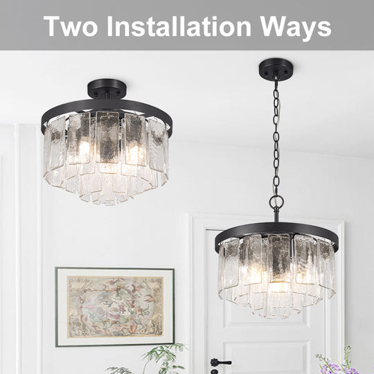 Modern 5-Light Tiered Drum Water Glass Chandelier