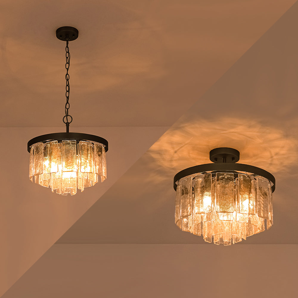 Modern 5-Light Tiered Drum Water Glass Chandelier