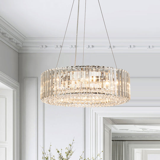 Modern 6-Light Drum Round Glass Crystal Chandelier