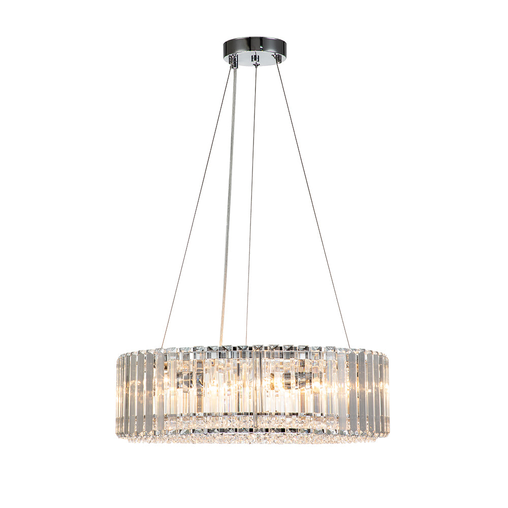 Modern 6-Light Drum Round Glass Crystal Chandelier