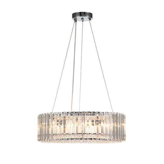 Modern 6-Light Drum Round Glass Crystal Chandelier