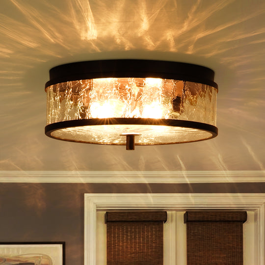 Modern Farmhouse 2-Light Crackled Glass Shade Flush Ceiling Light