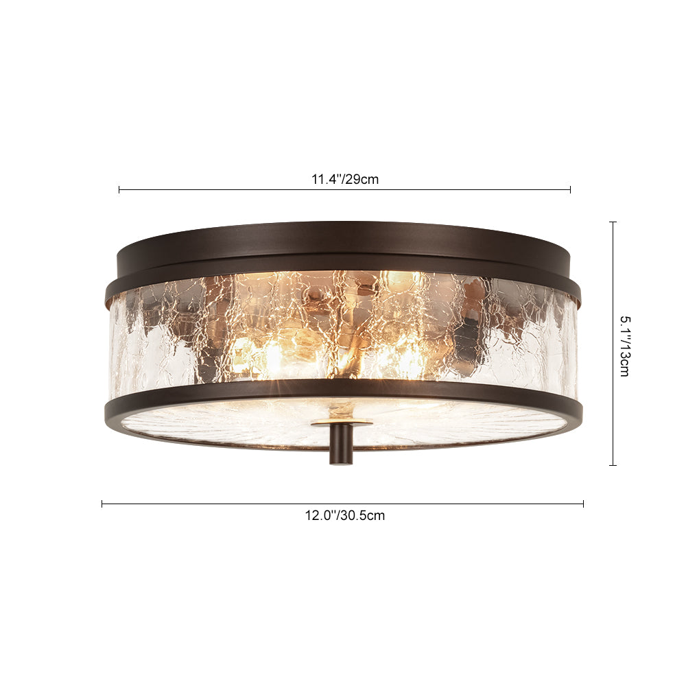 Modern Farmhouse 2-Light Crackled Glass Shade Flush Ceiling Light