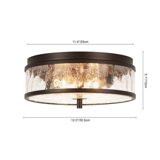 Modern Farmhouse 2-Light Crackled Glass Shade Flush Ceiling Light