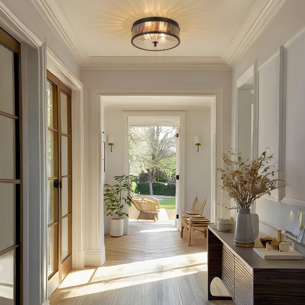 Modern Farmhouse 2-Light Crackled Glass Shade Flush Ceiling Light