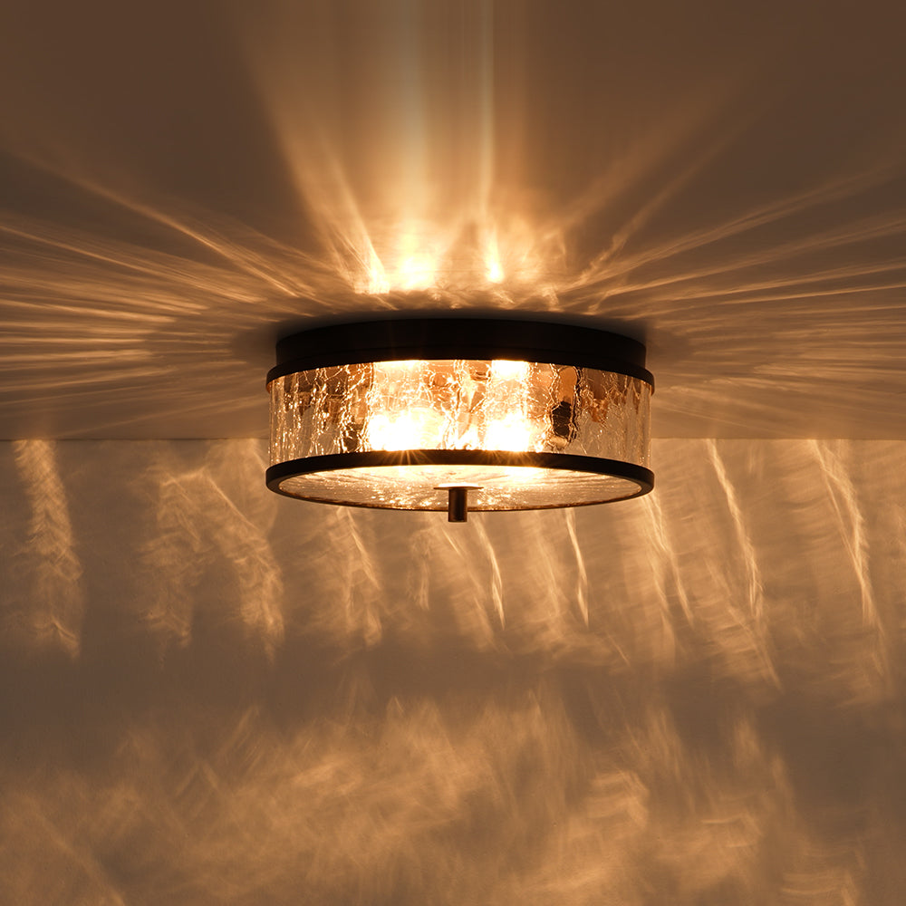 Modern Farmhouse 2-Light Crackled Glass Shade Flush Ceiling Light