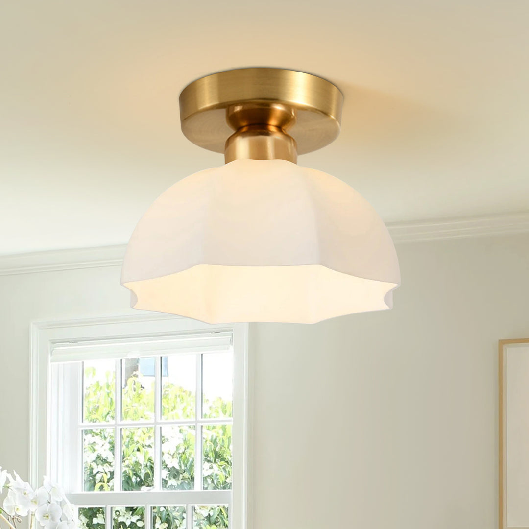Modern Minimalist 1-Light Scalloped White Dome Shade Ceiling Light