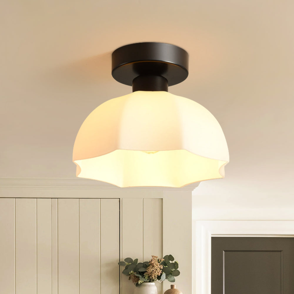Modern Minimalist 1-Light Scalloped White Dome Shade Ceiling Light