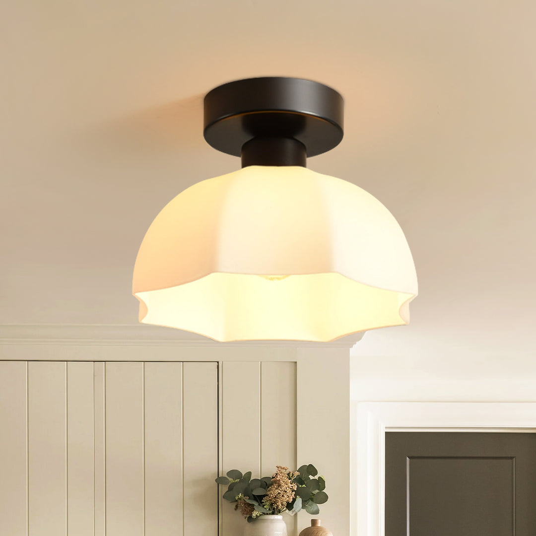 Modern Minimalist 1-Light Scalloped White Dome Shade Ceiling Light