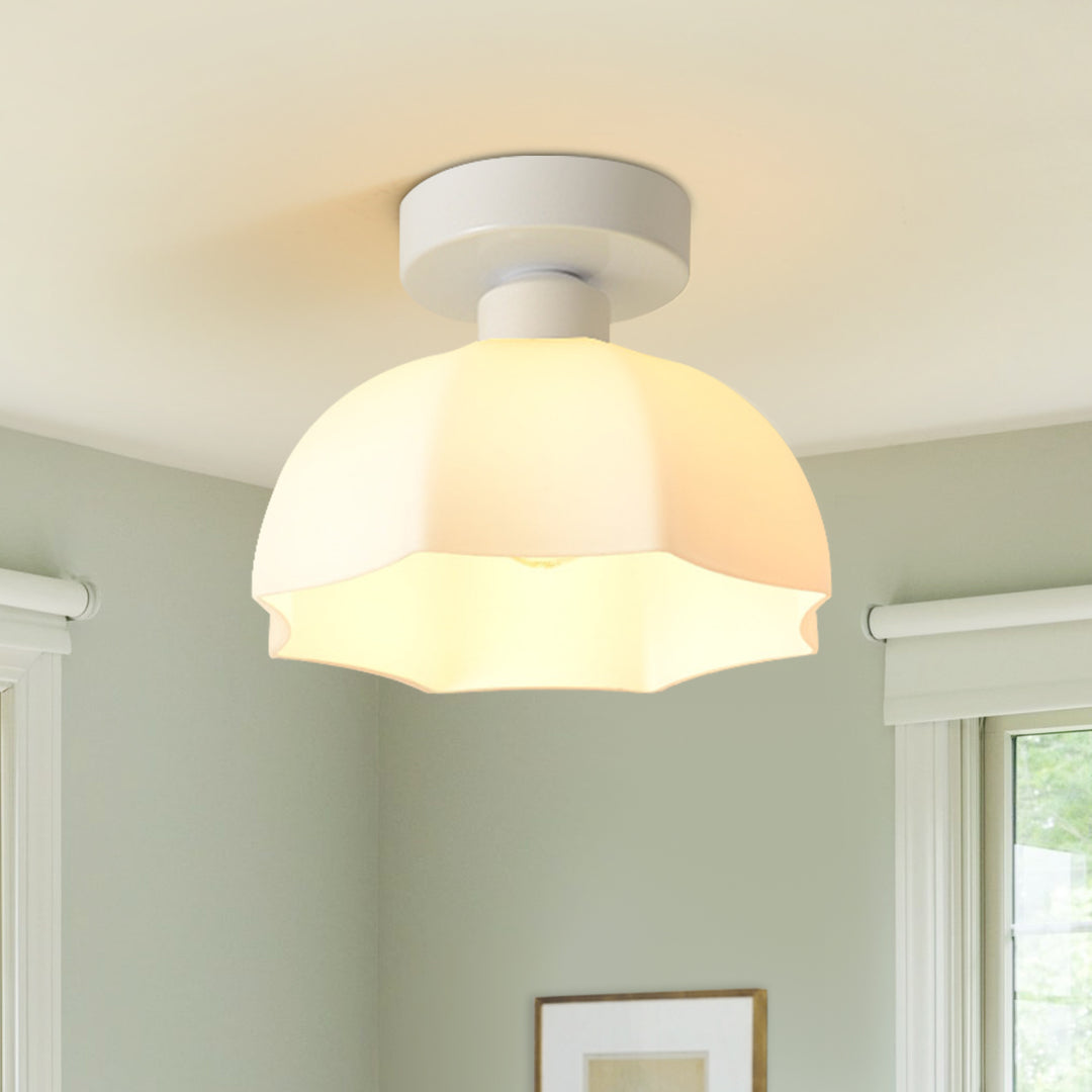 Modern Minimalist 1-Light Scalloped White Dome Shade Ceiling Light