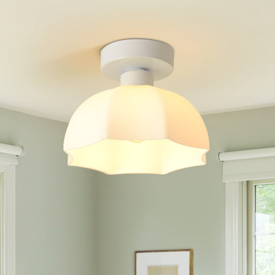 Modern Minimalist 1-Light Scalloped White Dome Shade Ceiling Light