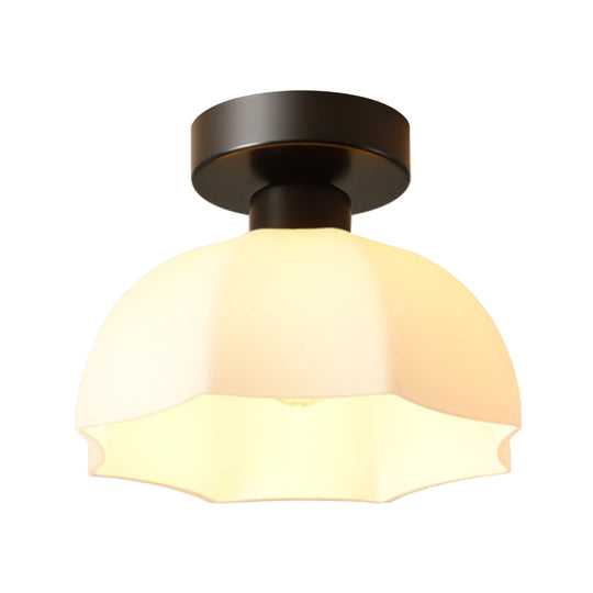 Modern Minimalist 1-Light Scalloped White Dome Shade Ceiling Light