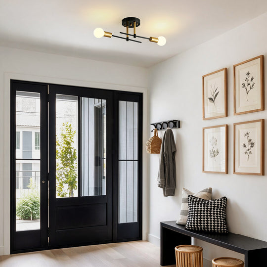 Modern Minimalist 2-Light Simple Linear Semi Flush Mount