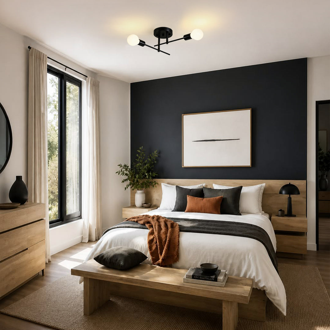 Modern Minimalist 2-Light Simple Linear Semi Flush Mount