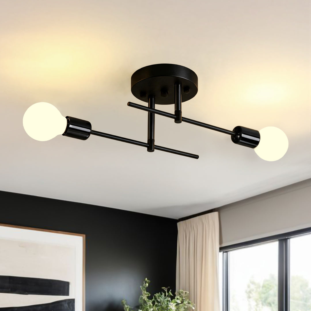 Modern Minimalist 2-Light Simple Linear Semi Flush Mount