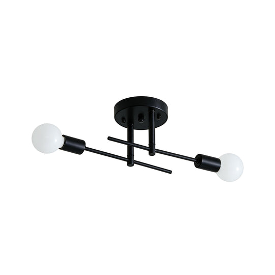 Modern Minimalist 2-Light Simple Linear Semi Flush Mount