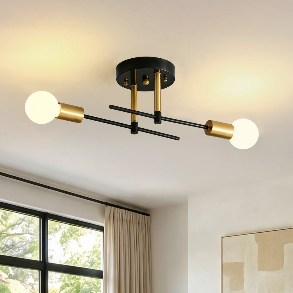 Modern Minimalist 2-Light Simple Linear Semi Flush Mount