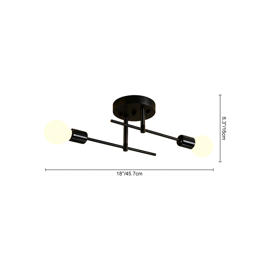 Modern Minimalist 2-Light Simple Linear Semi Flush Mount