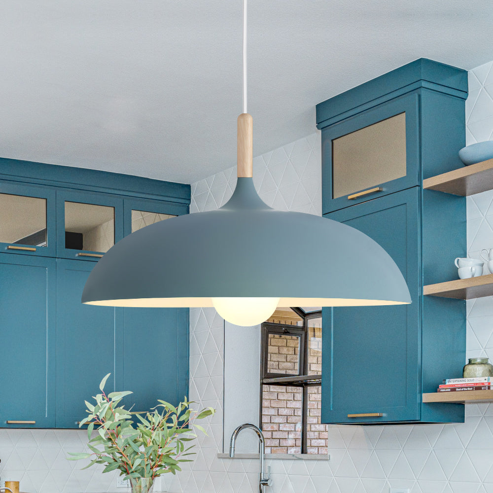Modern Nordic 1-Light Wood Accents Wide Dome Pendant Light