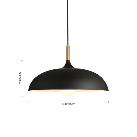 Modern Nordic 1-Light Wood Accents Wide Dome Pendant Light