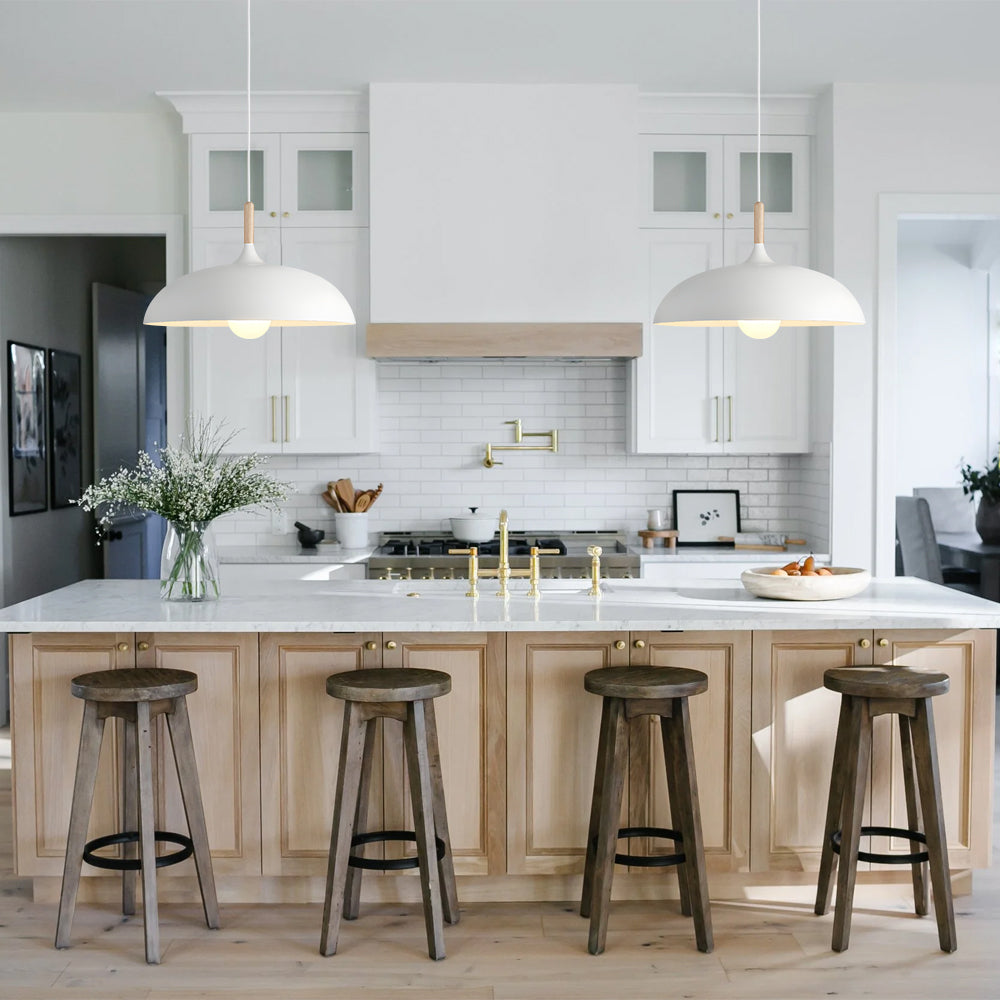 Modern Nordic 1-Light Wood Accents Wide Dome Pendant Light